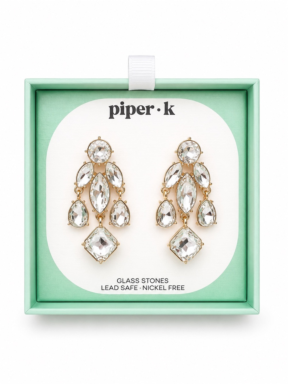 Piper K Gold and Clear Glass Multi-Drop Chandelier Earrings
